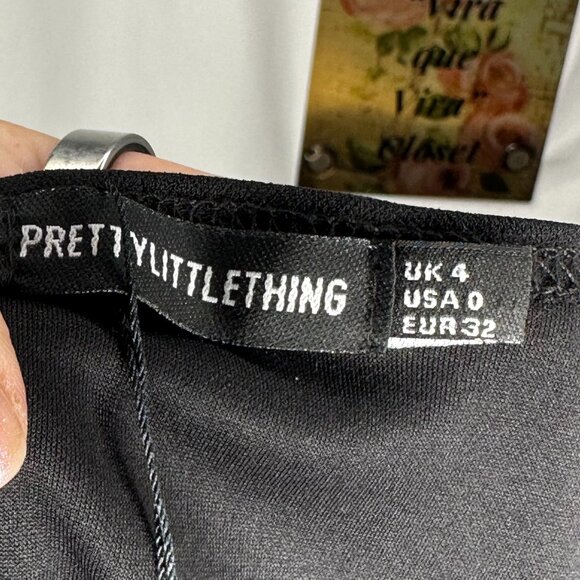 NWT PrettyLittleThing Drape Black One-Shoulder Playsuit Size 0 - Picture 9 of 12